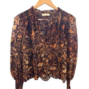 Ulla Johnson Botanical Blouse in Rich Brown and Tan